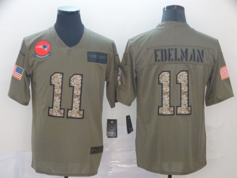 Men New England Patriots 11 Edelman Camo Nike Olive Salute To Service Limited NFL Jersey